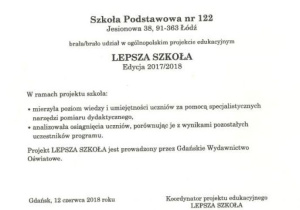Certyfikat "Najlepsza szkoła"