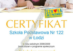 Certyfikat "Szkoła bez przemocy"