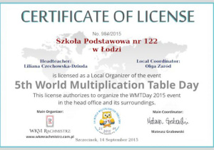 Certyfikat 5th World Multiplication Table Day