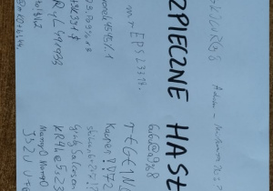 Kartka z napisem bezpieczne hasła.