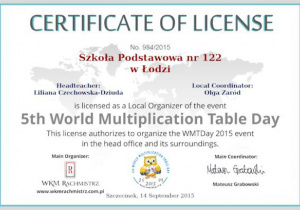 Certyfikat 5th World Multiplication Table Day