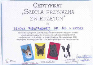 Certyfikat "Szkoła przyjazna zwierzętom"